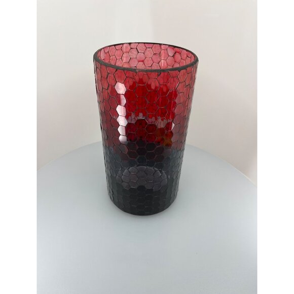 Honeycomb Hurricane Glass Mosaic 10" Tall, Charcoal Grey, Grey, Red, Light Red - Picture 3 of 13